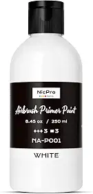 Nicpro Tinta para aerógrafo de superfície branca (238 g, 250 ml), acabamento fosco, pincel de ar pronto para pulverizar, primer acrílico à base de água para iniciantes e artistas priming modelos de