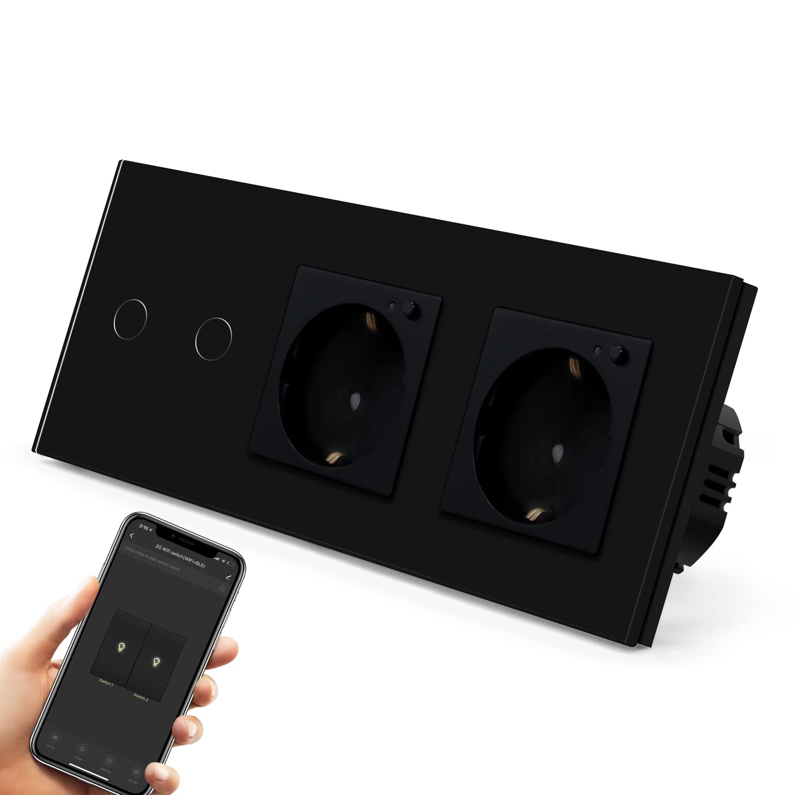 BSEED Interruttore della luce Smart Touch Alexa, con doppia presa WiFi, 2 vie, 1 via (neutro richiesto), lavoro con Tuya Alexa/Google Home, nero