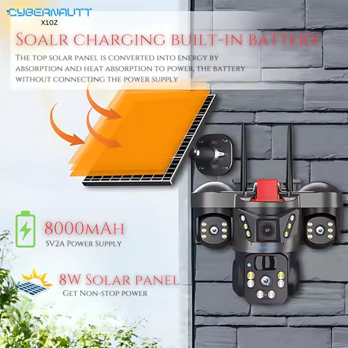 Image of XUGA - Cybernautt X10Z 12MP 3 Lens PTZ Dual Solar 4G Sim Wireless Outdoor CCTV Camera Three Side View | 360 | Night Vision | Motion Detection| Outdoor | Waterproof | 2 Way Audio | Use Air-tel 4G Sim