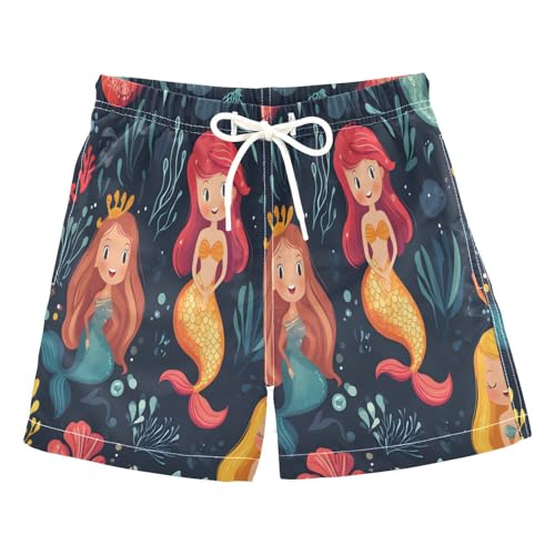 Boys Swim Trunks Toddler Swim Shorts Little Boys Swimwear Coral Pink Yellow Hair Mermaid Bathing Suit Swimsuit