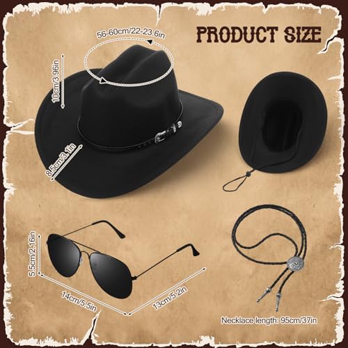 Image of Mepase 18 Pcs Cowboy Hat with Bolo Tie Sunglasses Rodeo Western Costume Accessories for Men Women Cosplay Halloween Party