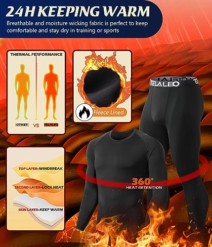 Telaleo 2 Set Mens Thermal Underwear Fleece Lined Long Johns 4 Pcs Base Layer Shirts Pant For Cold Winter Weather Xxl thumb #4