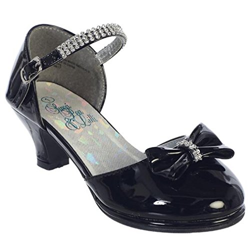 iGirlDress Girls Dress Shoes Heel Pump with Rhinestone Strap Bow Size 9-5 Youth