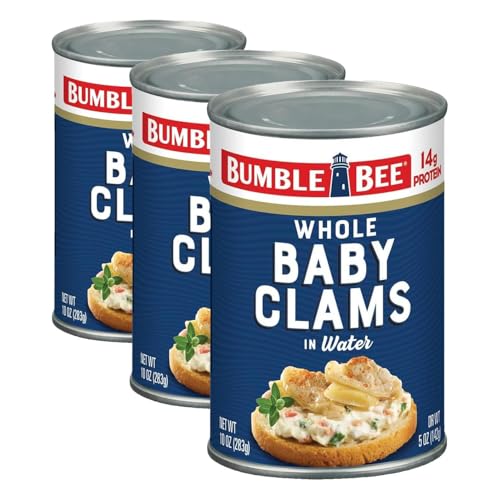 Bumble Bee Whole Baby Canned Clams, 10 oz Can - Ready to Eat - 14g Protein per Serving - Gluten Free (Pack of 3)