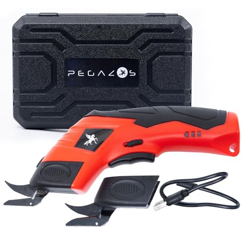 Pegazos Cordless Electric Scissors - Rechargeable Cutting Tool for Fabric, Cardboard, Plastic, Paper, Leather - Detachable Blade, Ergonomic Grip, Safety Lock - Includes Extra Cutter Head & USB Cable