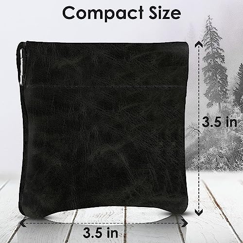 Image of Classic Leather Squeeze Coin Purse change Holder For Men, Pouch size 3.5 in X 3.25 in. high, Navy