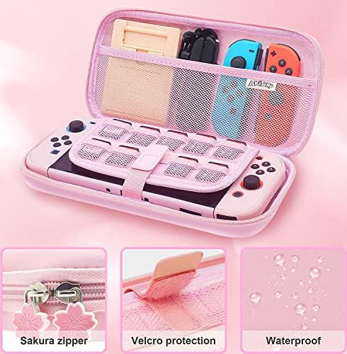 BRHE Carrying Case for Nintendo Switch Accessories Bundle for Switch Console with Dockable Hard Cover Pink Shall Screen Protector and Thumb Grip Caps