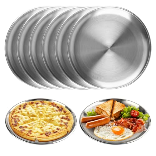 MOKIDO 6 Stück Edelstahl Teller Ø 20cm Edelstahl Platten Metall Camping Geschirr Set Robust Rundes Speiseteller für Outdoor Picknick Party & Küche Spülmaschinenfest & Rostfrei