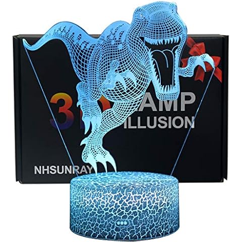 NHSUNRAY Dinosaur Night Light 3D Dinosaur Illusion Lamp 7 Colors Change Decor Lamp Cover