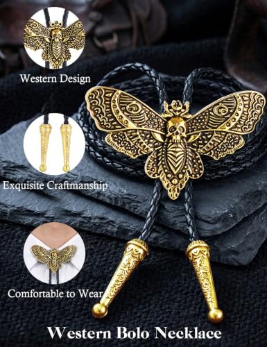 Image of Western Cowboy Bolo tie for Men Women Gold Silver Death Skull Moth Cross Bolo Tie Christmas Deer Rooster Wolf Necktie Gift