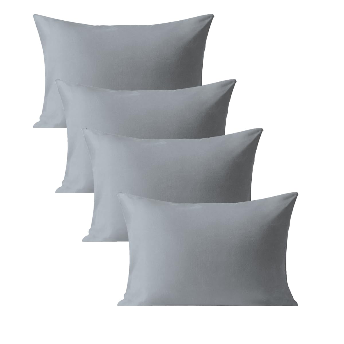 Soifox Pillow Cases 4 Pack, Grey Pillowcases with Envelope Closure, 100% Brushed Microfiber House Wife Pillow Covers Wrinkle and Stain Resistant, Standard Size 50x75 cm