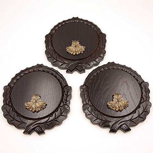 GTK - Juego de 3 placas de cuña talladas oscuras AF 16 cm con 3 hojas de roble, portada pequeña, tabla cuña, tabla para especias, cartel para trofeos