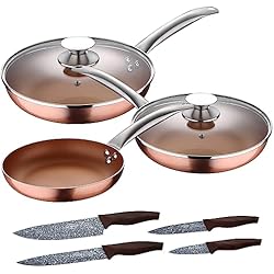 Sartenes San Ignacio Acabado Piedra San Ignacio Set 5pc sartenes 20,24,28 cm (con tapa) aluminio prensado inducción con Set 4pc cuchillos acero inoxidable