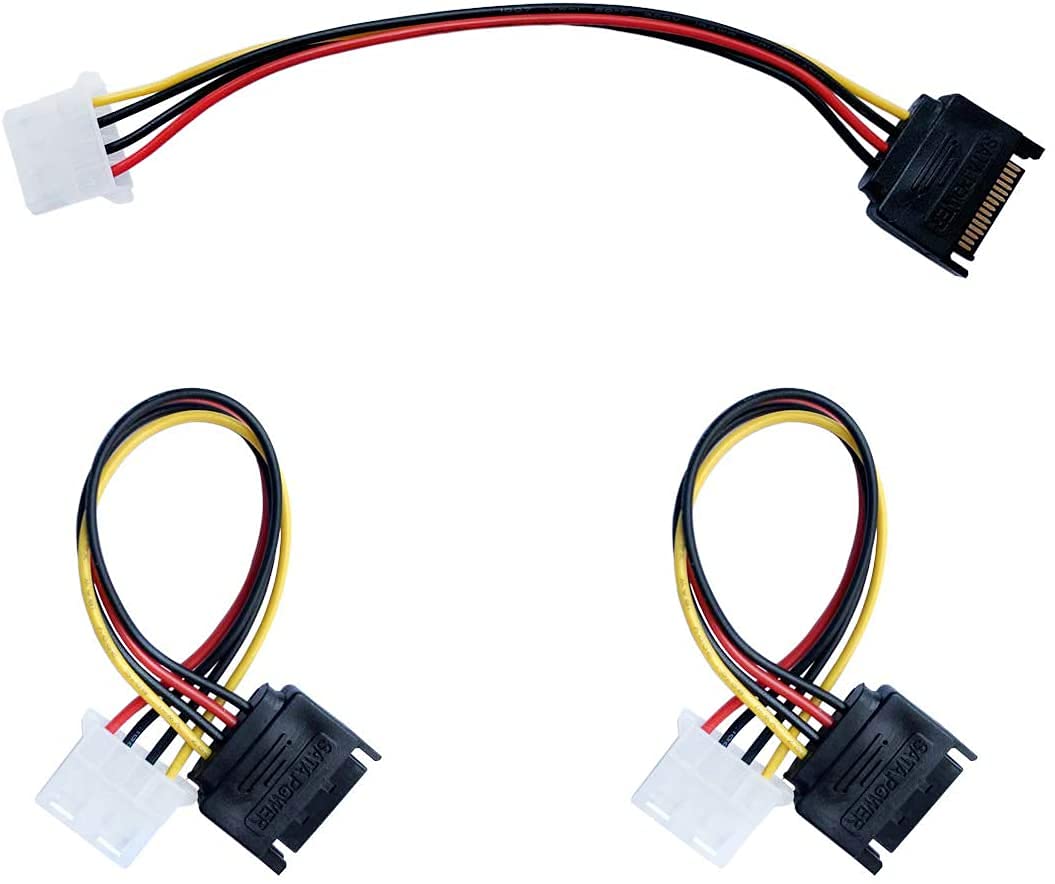 DKURVESATA 15 Pin Serial ATA Male to Molex LP4 Female Power Cable IDE 8-inch (3-PACK)