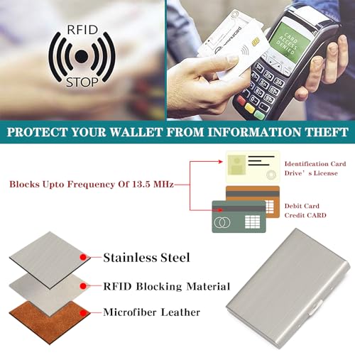 Image of Stainless Steel Credit Card Wallet RFID Blocking Metal Case Pocket Business Card Holder for Women and Men