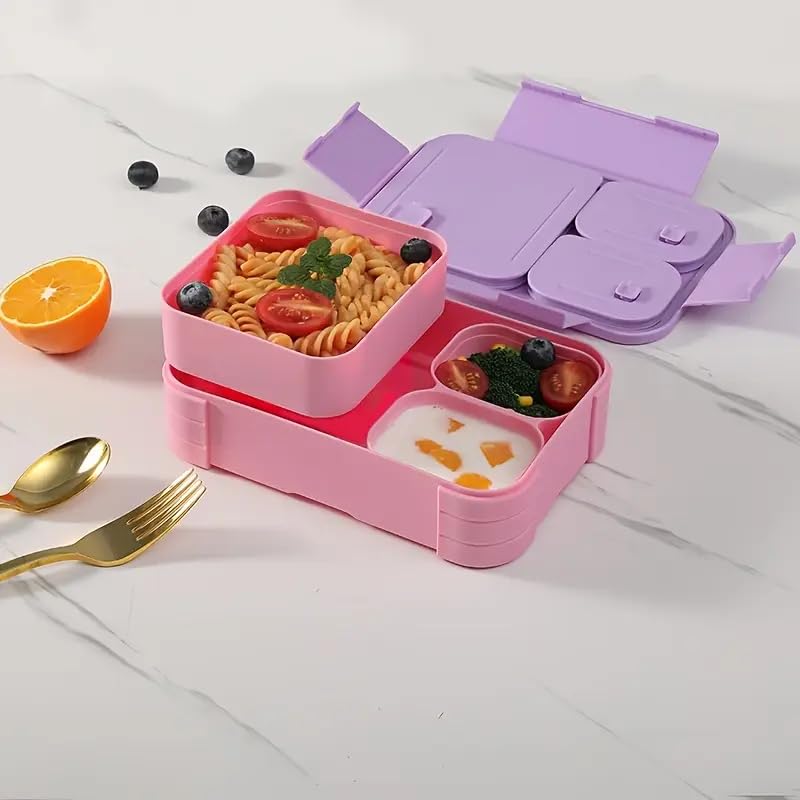 Image of daiDokoro 3 Compartment Bento Lunch Box with Removable Containers | Compact Leak-Proof, Microwave & Dishwasher Safe Tiffin for Office Use, School & Travel (Magenta Purple, 1040 ML)