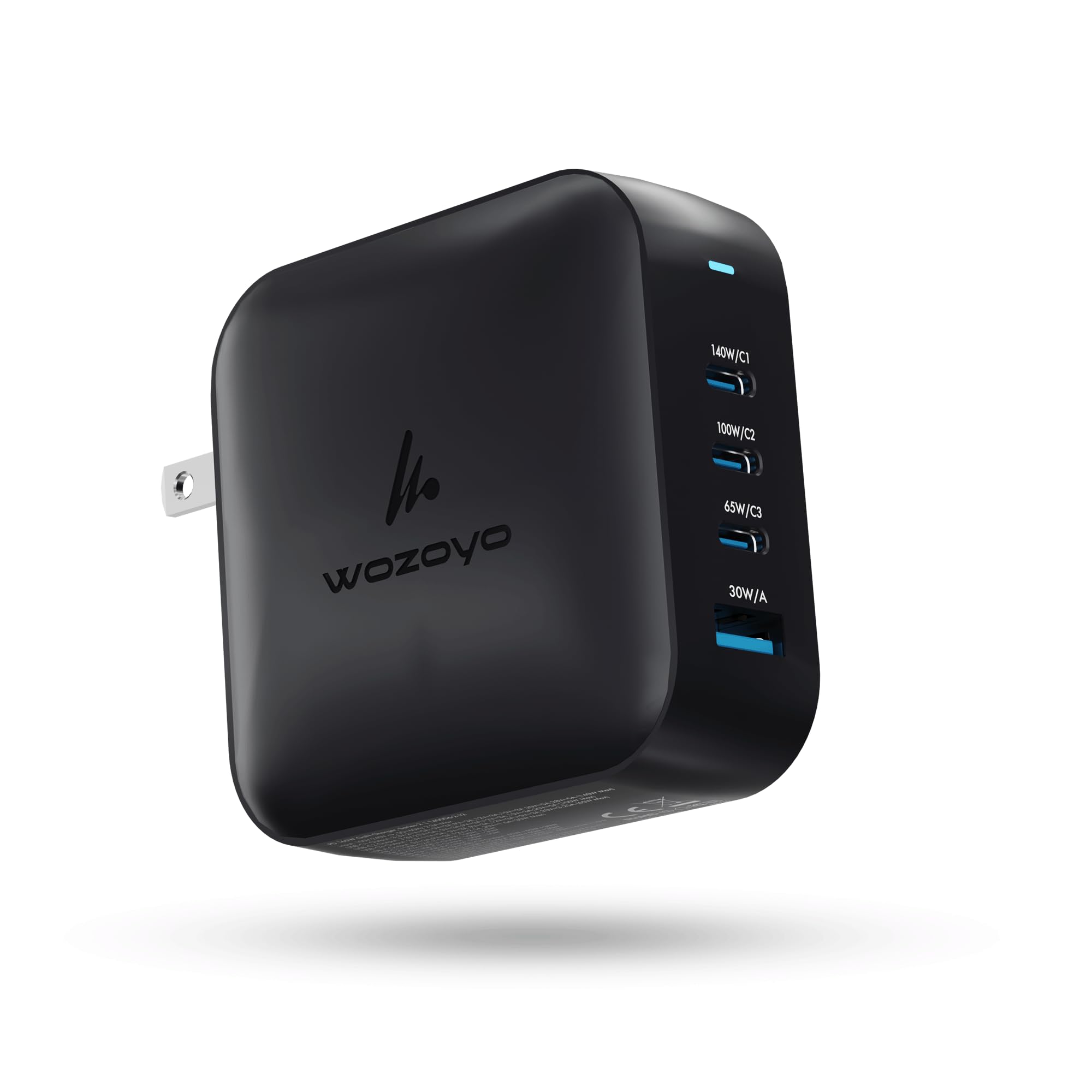 Wozoyo 165W GaN Charger, Wozoyo 3XType-C & USB-A Superfast 2.0 Charging, Compatible for iPhone 17/16/16 Pro Max/15 Series/iPad Pro, Smartphones, Tablets and More, PD/PPS/QC 3.0,Compact Foldable Plug