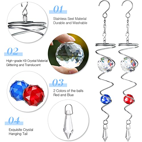 2 Pieces Gazing Ball Spiral Tail Wind Spinner Stabilizer Decorative Stainless Steel Spiral Tail Hanging Wind Spinner With Hanging Swivel Hook For Indoor Outdoor Decoration (Blue, Red) #TOP2
