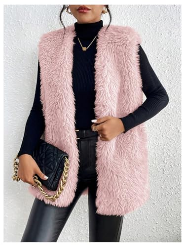 Verdusa Women's Fuzzy Faux Fur Sleeveless Vest Teddy Coats Open Front Plush Waistcoat Outerwear4