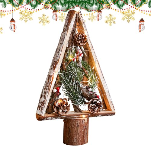 Decoración de mesa de árbol de Navidad, árbol de Navidad de mesa - Panel de madera de árbol de Navidad de pie,Regalos de fiesta en la granja, piñas rústicas para decoración navideña para vacaciones de