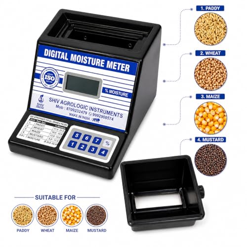 Image of SHIV AGROLOGIC NATIONAL INSTRUMENTS Digital Grain Moisture Meter, Battery Operated, LCD Display, for Paddy, Wheat, Maize, Mustard - Portable Digital Moisture Meter (Black)