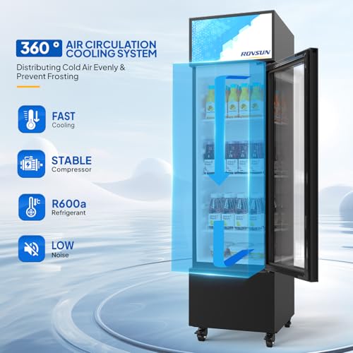Image of ROVSUN 6 Cu.Ft Commercial Beverage Refrigerator ETL NSF, Slim Merchandiser Display Refrigerator Beverage Cooler Glass Door Fridge with Adjustable Shelves & LED Light for Bar Restaurant Cafe