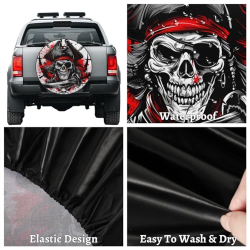 Image of Spare Tire Cover for RV Trailer, Skull Pirate Tire Covers Universal Fit for Travel Trailer Camper Jeep RV SUV Truck Waterproof Wheel Cover (17 inch for Diameter 31 inch - 33 inch)