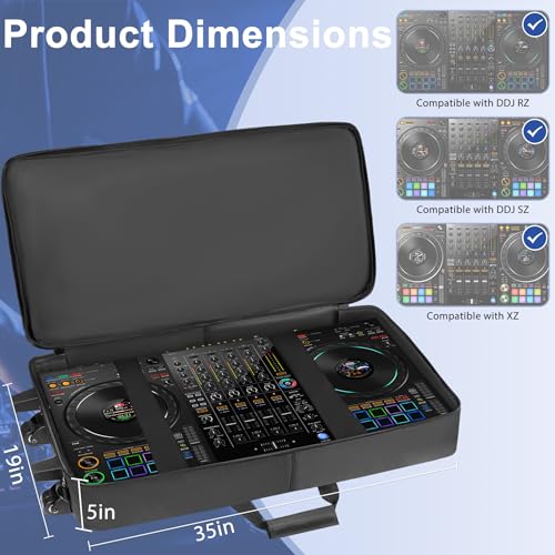 Image of DJ Controller Soft Case with Wheels Compatible with DDJ-RZ /DDJ-SZ /XDJ-XZ, DJ Soft Case DJ Bag with Multi-pocket, Rolling DJ Case for DJ Controller & Accessories (Large)
