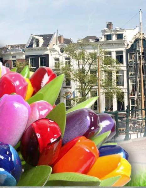 Wooden Tulips from Holland Mixed Bouquet (Large, 9 Tulips) 14.7 inch/ 34 cm Long Length Stems, for Vase Decorations Table Centerpieces for Mother's Day Easter Gifts Crafts Multicolor