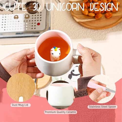 BigNoseDeer Geschenke Für Frauen Süß 3D Einhorn Tasse Kawaii Lustige Tassen Deckel Personalisiert Geschenke für Mädchen Kaffeebecher Geschenk Freundin Teetasse Kinder Geburtstagsgeschenk Weihnachten