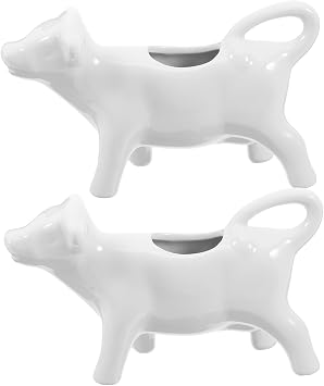 Ceramic Creamer Pitcher Milk Infuser Cow Shape Creamer Cup 40ml White Ceramic Creamer Jug with Server 2pcs Handle for Sauce Salad Dressing