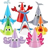 Justforjoyful 24Pcs Sea Animal Party Hats Under The Sea Birthday Party Supplies for DIY Ocean Theme Paper Hat Animals Turtle Headbands Cartoon Octopus Summer Decorations Favors
