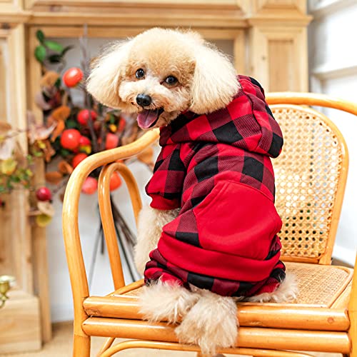 PUPTECK Plaid Dog Hoodie - Soft Warm Pet Sweaters Dog Fleece Lining Pajamas Vest Clothes Pjs with Hat for Small Medium… - Image 8