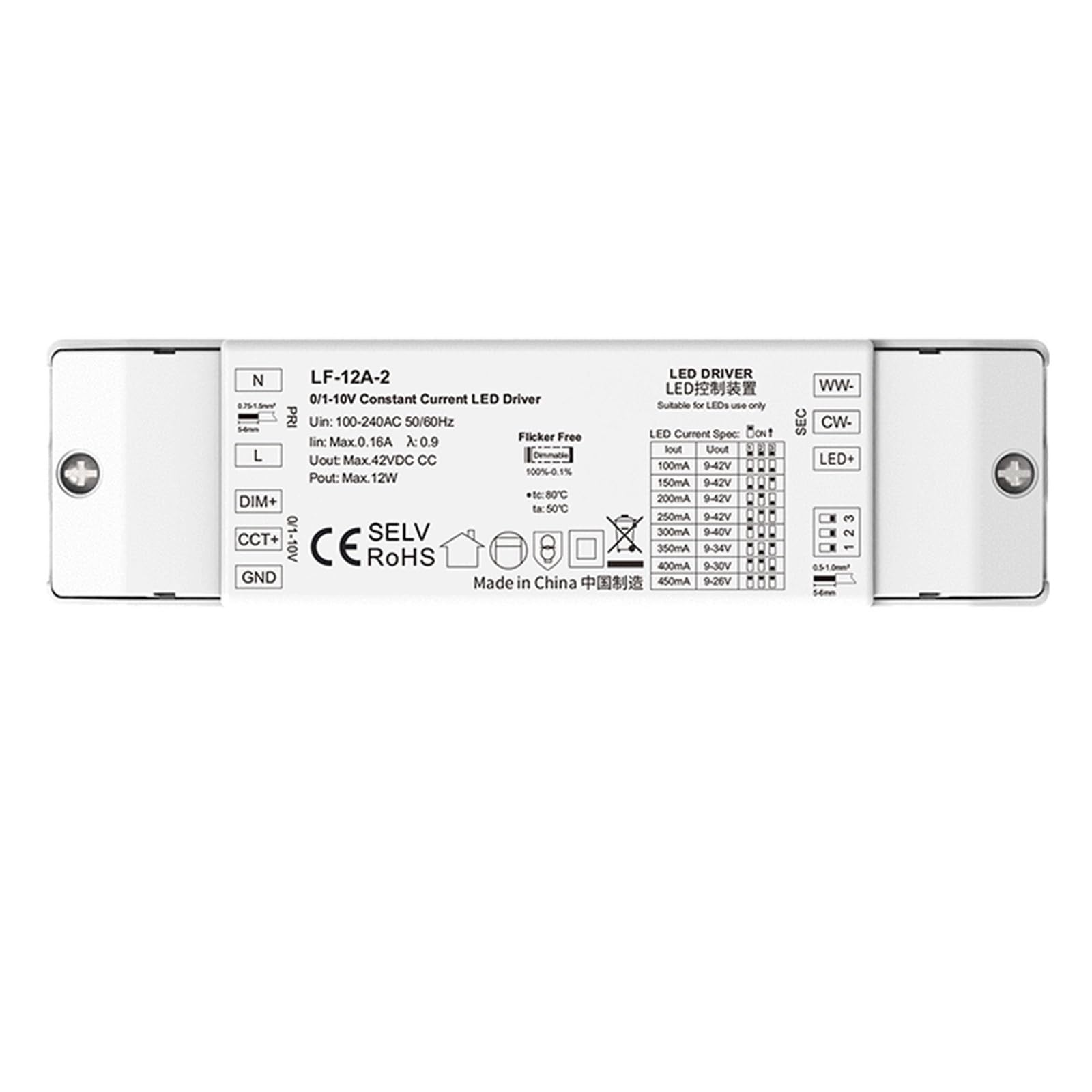 PWANUIGTE LN-12A-H LN-12A-L LF-15A LF-12A LF-12A-2 0/1-10V Constant Current Dimmable LED Driver 12W 15W PWM Dimming No Flicker(LF-12A-2 Only)
