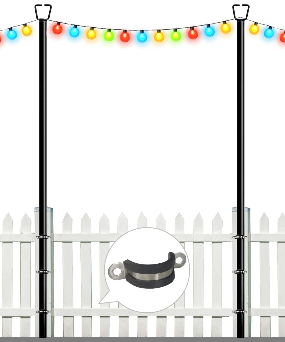 Queension 10FT Deck String Light Poles for Outdoor String Lights for Garden, Backyard, Patio Lighting Stand for Parties, Bistro & Weddings, 2 Pack