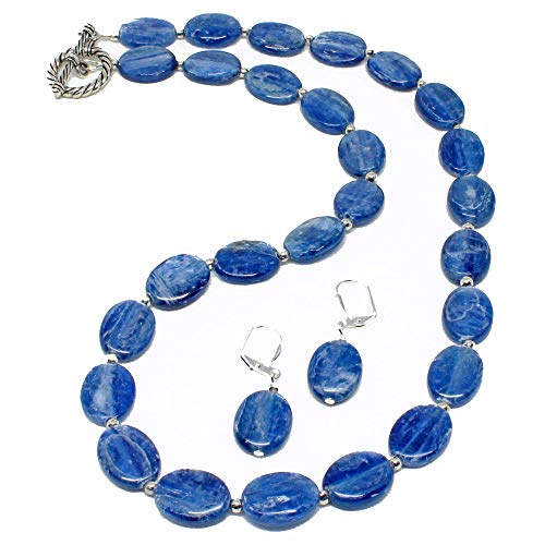 Natural Blue Kyanite Gemstone Handmade Necklace Strand with Earrings