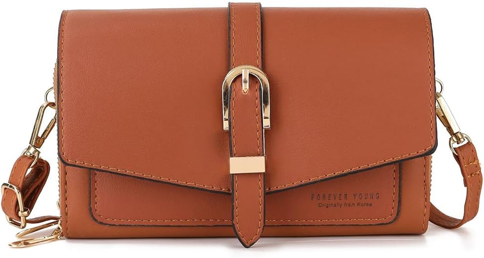 PORRASSO Elegant Wallet Crossbody Phone Bag Women's Shoulder Bag Clutch Purse Bag PU Wallet for Party Wedding Travelling Brown