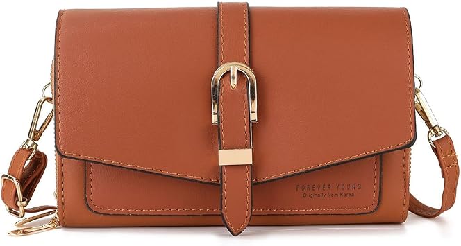 Elegant Wallet Crossbody Phone Bag Womens Shoulder Bag Clutch Purse Bag PU Wallet for Party Wedding Travelling Brown