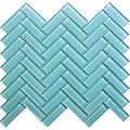Light Blue Herringbone Polished Glass Mosaic Tile – 11" x 12.6" Sheets – 5-Pack Covers 4.81 Sq Ft – Glass Wall and Backsplash Tile for Kitchen Bathroom Shower Fireplace