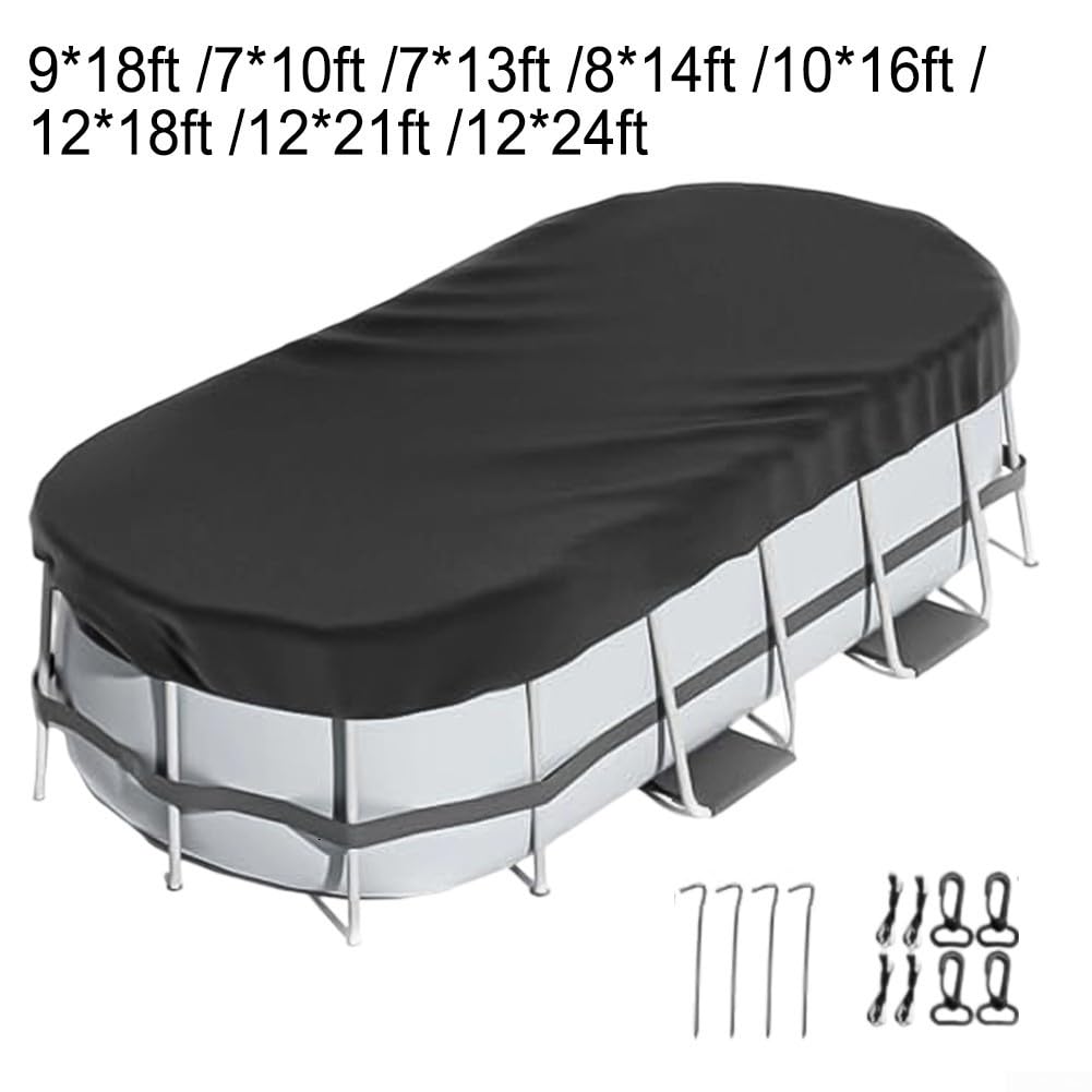 Cubierta ovalada para piscina sobre el suelo, protección para todas las estaciones con accesorios, soporte de almacenamiento plegable para uso en invierno y verano