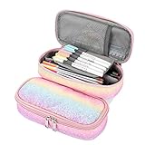 mibasies Rainbow Pencil Case for Girls Kids Soft Pen Box Pouch with Name Lable