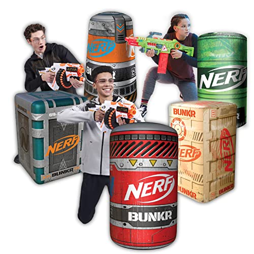 NERF BUNKR Battle Royale Inflatable Bunker Battlezone - 5 Piece Barricade Set Includes crates and Barrels - Perfect for NERF Party and NERF War
