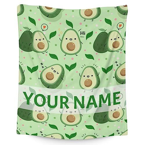 Blanket for Girls - 60"x80" Personalized Cute Avocado Throw Gifts - Green Soft Fuzzy Blankets for Bed, Couch & Living Room