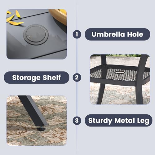 Image of VICLLAX Outdoor Patio Dining Table for 4, Square Patio Table with Umbrella Hole for Patio Lawn Deck Backyard, Dark Grey Tabletop