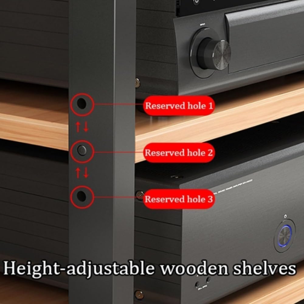 Szafka stereo AV, stojak na multimedia, wielopoziomowy stojak audio, stojąca wieża audio, stojak na odtwarzacz CD, regulowana, narożna, HiFi, rozmiar: 4 poziomy, kolor: czarny