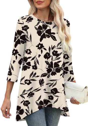 Image of OFEEFAN Tunic Tops for Women Loose Fit Dressy 3 /4 Length Sleeve Womens Tops with Asymmetrical Hem S-4XL
