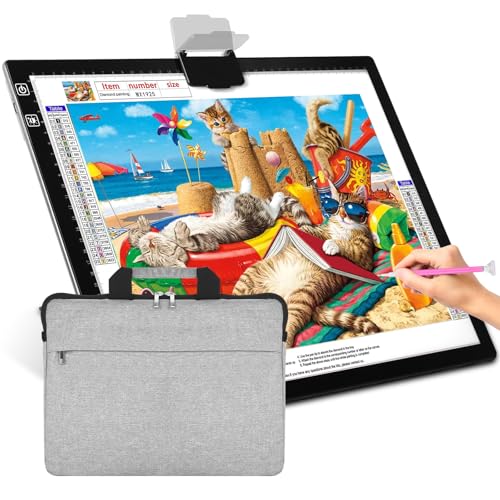 YINGWOND Mesa luminosa A3 recargable con bolsa para pintura de diamantes, almohadilla de luz con soporte, pintura de diamantes para niños y adultos, almohadilla de luz para pintura de diamantes