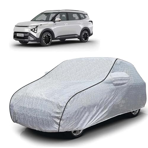 Image of Sulfar 100% Waterproof Car Body Cover Compatible with Mirror for Kia Carens Clavis (Triple Stitched, Full Bottom Elastic, Magic Silver with Black Piping)