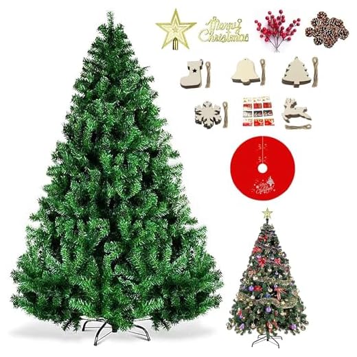 Árbol de Navidad Artificial, Árbol de Navidad de 6 pies 1250 Ramas, Fácil Montaje, Soporte de Hierro, para el Hogar, Incluye12 Accesorios Faldones de Árbol