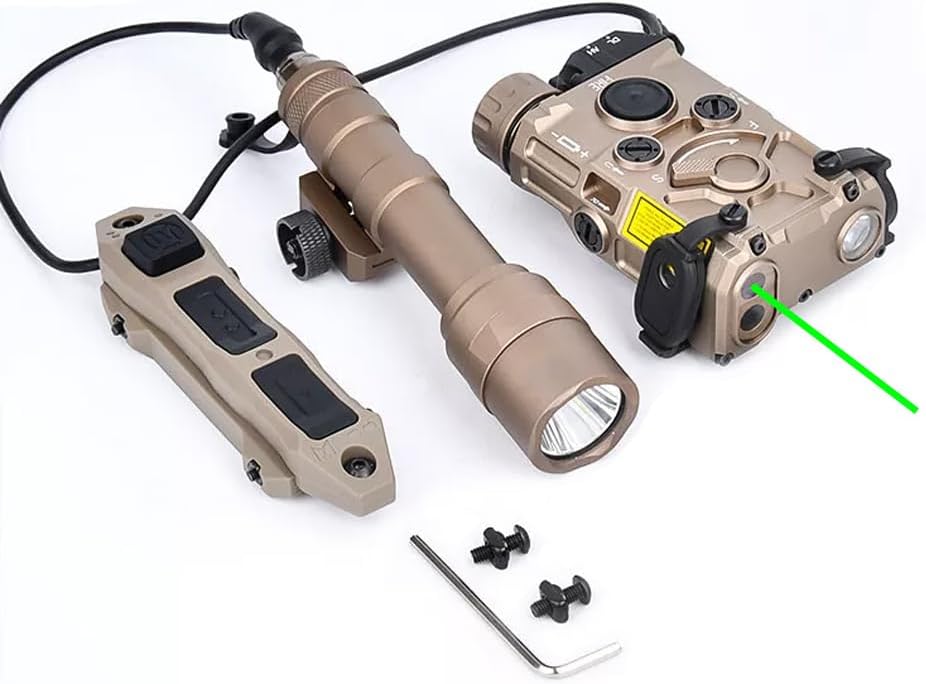 Metal Og Laser Sights Box(with Red/Green/Blue Laser + IR Laser+White Flashlight),& M600u Strong LED Flashlight,& Modular Dual Wire Remote Pressure Switch(SF+Crane Plug) Combo, Tan